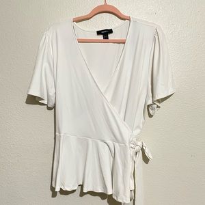 Forever 21 plus size white flounce wrap blouse